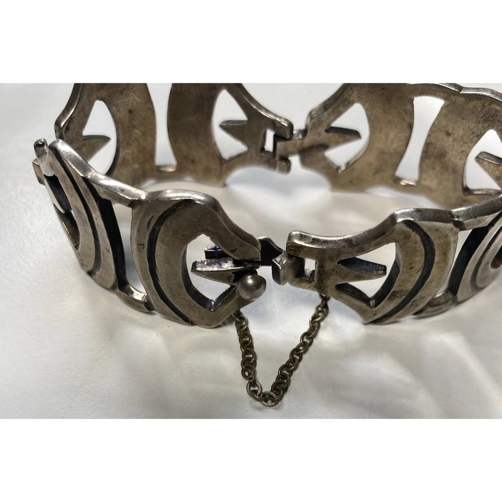 Vintage Mexican Sterling Silver Bracelet Taxco 925 Tongue Clasp 65g 1950s Estate